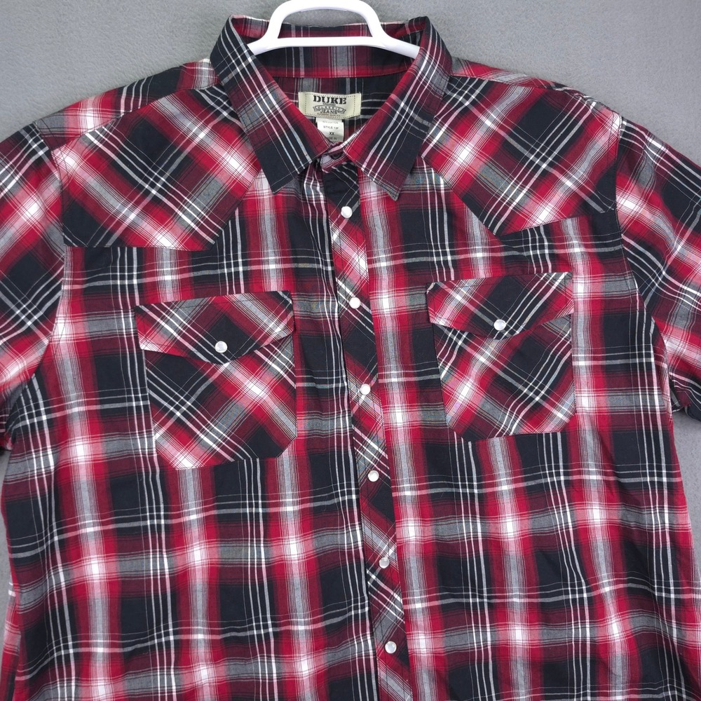 Duke Haband Shirt Western Pearl Snap Plaid Red Black XXL Short Sleeve Cotton